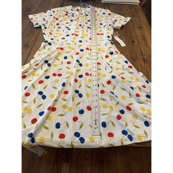 ModCloth Cherry 🍒 Print Retro Swing Dress Size Large White Colorful Belted - Picture 13 of 15